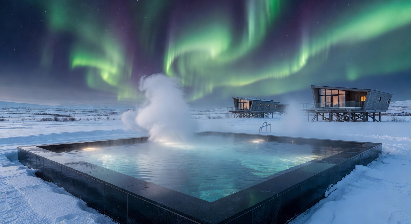 Heated outdoor pool at Arctic TreeHouse Hotel